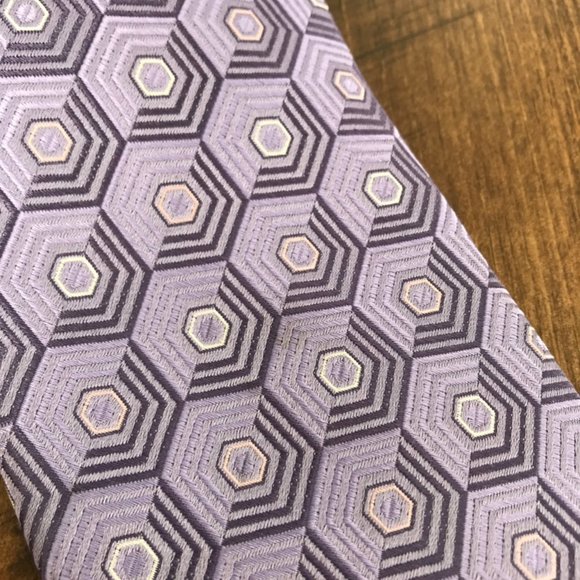 ERMENEGILDO ZEGNA Purple Geometric Silk Neck Tie - Picture 6 of 6